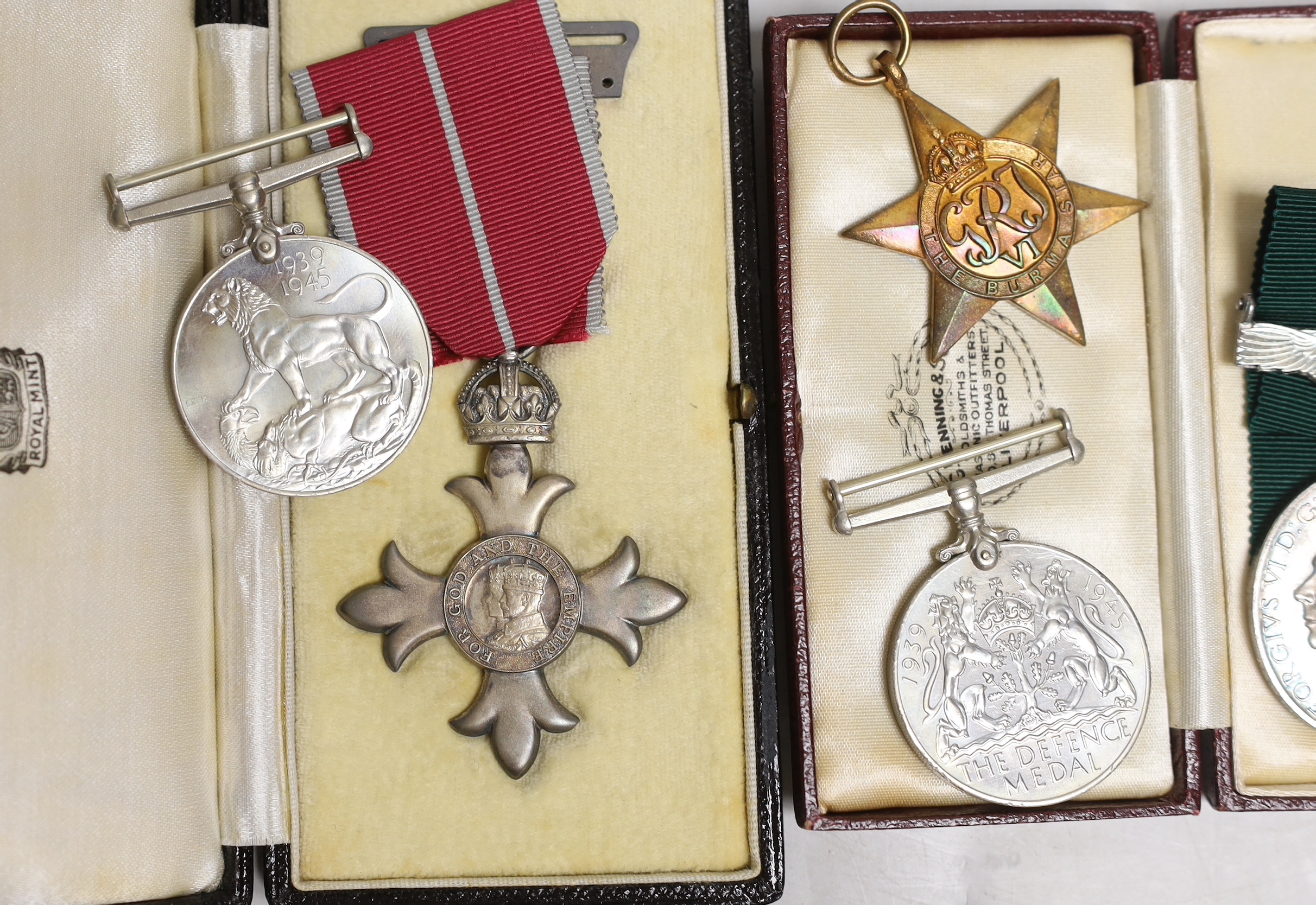 Squadron Leader W. Kenworthy medals, comprising a George V MBE (military) numbered 86759, a George VI Air Efficiency award (as acting Squadron Leader RAFVR) together with a World War II trio